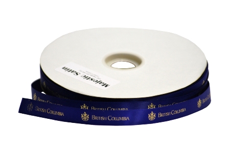 Satin Ribbon, Blue with BC Coat of Arms Logo