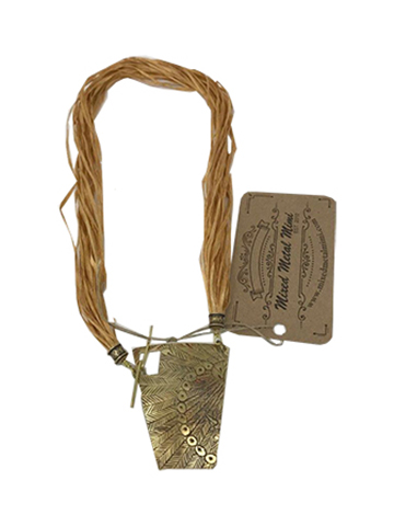 MMM, Indian Brass Pendant, Burnt Yellow Silk