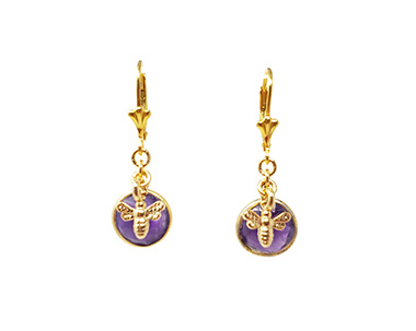 HD, Gold Tone Bee, Amethyst, Earrings