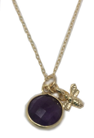 HD, Gold Tone Bee, Amethyst, Pendant