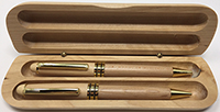 A Birch Pen and Pencil Set in Matching Wood Box